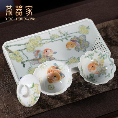 茶器家景德镇赐闲堂不负春光套装手工拉坯釉下五彩杯子盖碗壶承