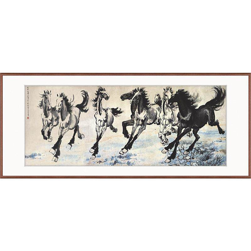 名家字画装裱定制公室挂画客厅沙发墙画国画徐悲鸿水墨画八骏图