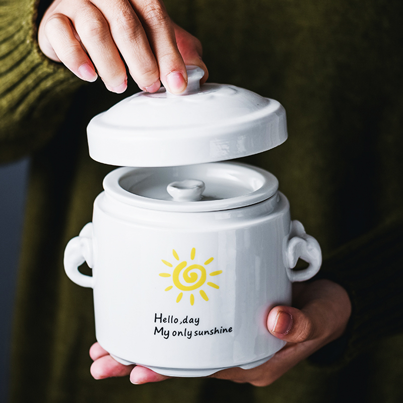 速发陶瓷隔水炖盅带盖双盖双耳炖燕窝盅蒸蛋盅罐炖家用小汤盅盅炖