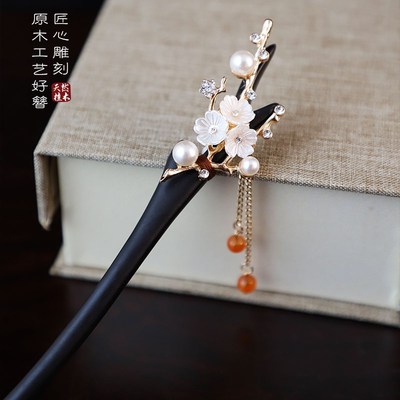 速发黑檀木发簪马面裙头饰古风木质簪子旗袍新中式发饰清冷感冬季