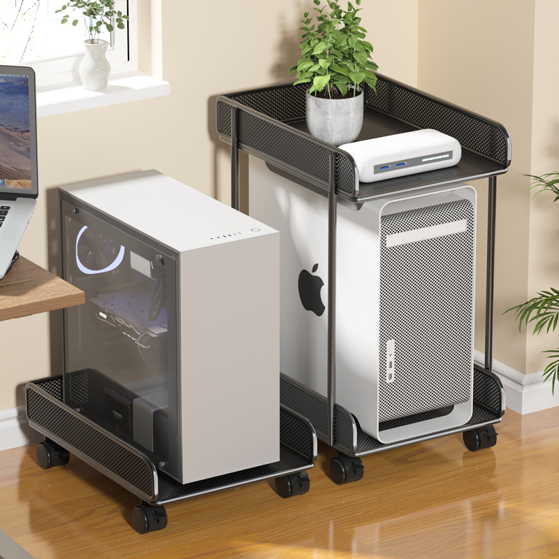 速发主机层架台式脑电主机箱托架底座置物架带轮可移动两托铁艺放