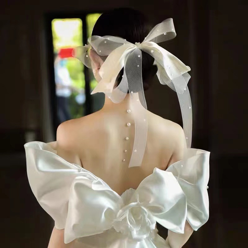速发新娘头饰韩式超仙森系蝴蝶结发夹简约甜美发带结婚纱礼服造型