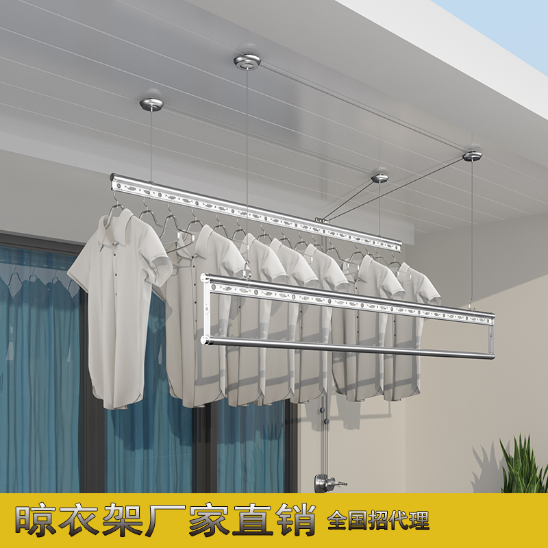 速发台顶装吊挂全套配件单双三干四杆客厅凉晒自动手摇式升降晾衣