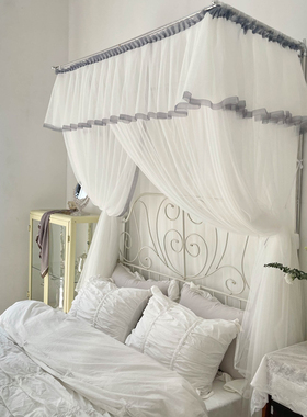 速发2021新款钓伸缩蚊帐三不床1.8m门家用加密加厚开锈钢白色日式