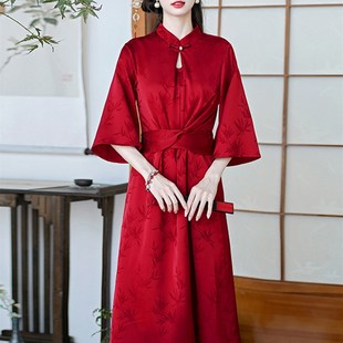 速发结婚睡衣新中式 衣婚礼 晨袍连订裙红色敬酒服旗袍新娘回门便装