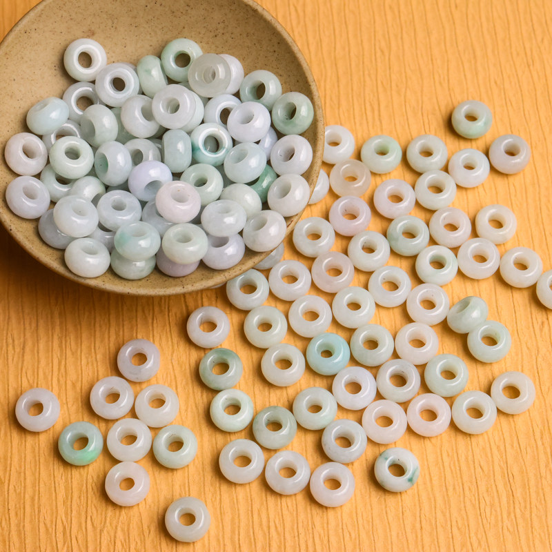 天然翡翠A货10mm加厚玉环圆圈大孔珠diy跑环手编手链腰链饰品配件