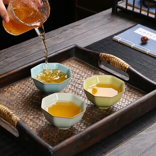 天青汝窑茶杯单杯开片可养仿古釉色八H方杯主人品茗功夫茶杯蝉翼
