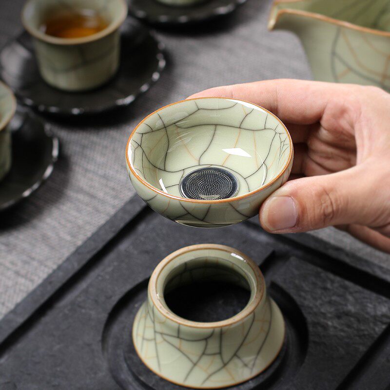 龙泉青瓷茶滤功夫茶具泡t茶漏斗金丝铁线陶瓷过滤网滤茶器茶道配