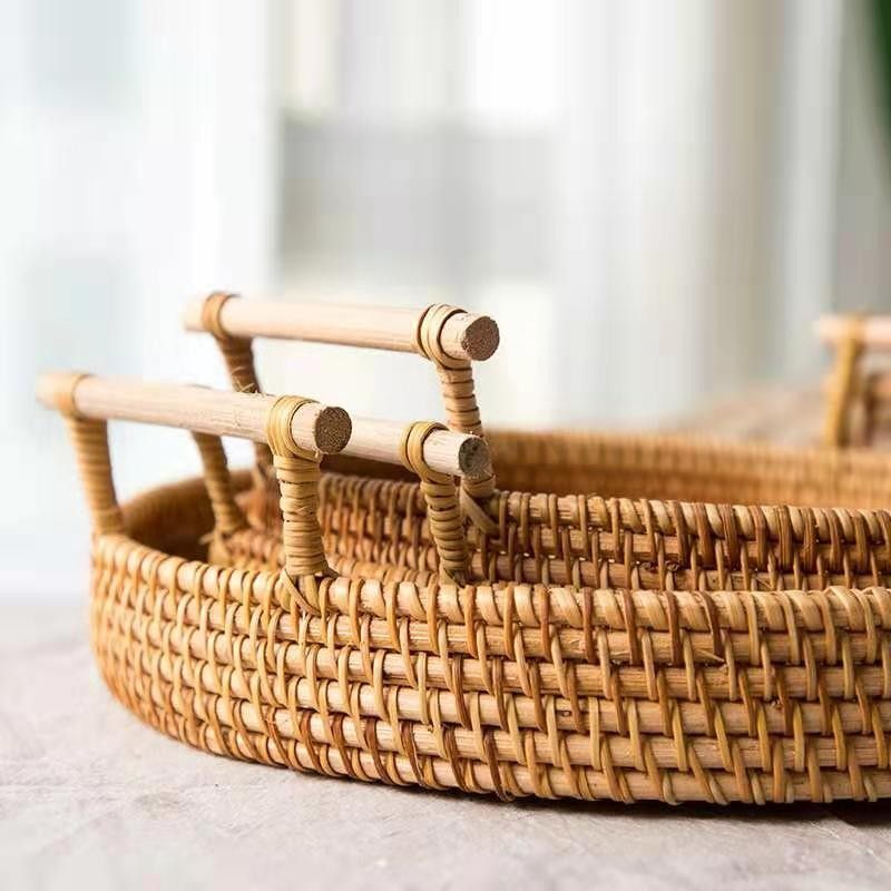藤编托盘圆形手工j筐水果篮编织面包筐客厅装饰家用收纳带把手竹,餐饮具,果盆/果盘/果篮,淘宝优惠券,粉丝福利购,淘宝优惠卷