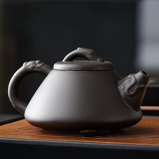 茶具家用办公单壶复古大容量泡茶 紫砂茶壶手工浮雕龙石瓢壶u中式