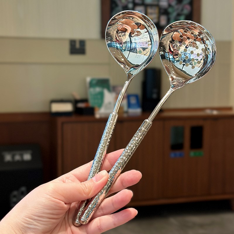 漂亮厚重汤勺漏勺!1810不锈钢B火锅勺子捞丸子漏勺分餐菜分汤公勺