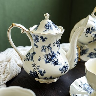 英式 咖啡杯碟套装 下午茶壶轻奢z陶瓷青花茶具中古花茶杯精致茶杯