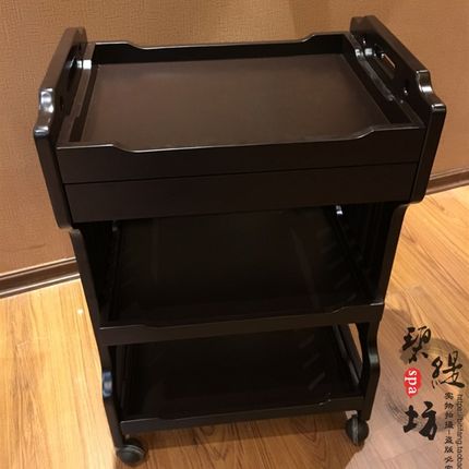 美容院小推车三层木质带抽w屉多功能可移动置物架美发美甲工具车