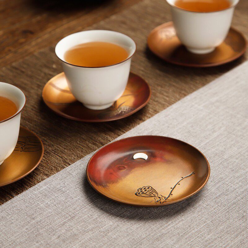 镶银纯铜茶道茶杯垫n功夫茶具配件茶托日式隔热小茶垫主人杯架碟