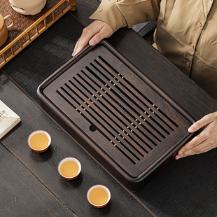 小型黑檀实木长D方形干泡茶台一人用高级储水茶 茶盘家用2024新款
