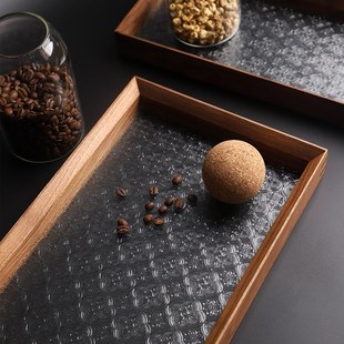 复古木质茶杯收纳盘水果长方形玻璃托盘实木R创意客厅茶盘家 日式