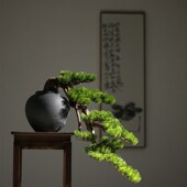 酒店茶室假松树摆 饰品中式 悬崖式 仿真迎客松崖m柏盆景客厅花架装