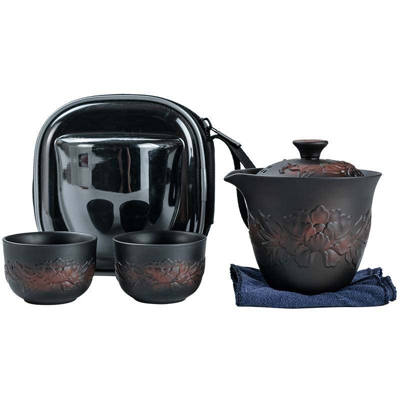 紫陶快客杯一壶二杯便携式包旅行陶瓷H茶具套装家用功夫泡茶壶茶,餐饮具,旅行茶具,淘宝优惠券,粉丝福利购,淘宝优惠卷