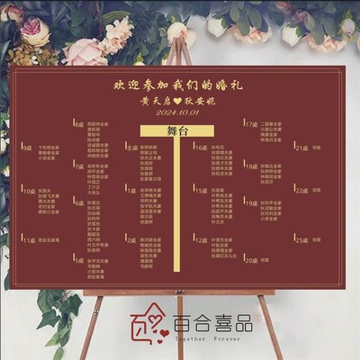 婚宴喜榜名单g打印婚礼座位安排表宾客姓名牌结婚席位海报印刷制