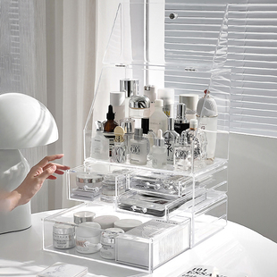 桌面化妆品收纳盒子分层亚u克力护肤品抽屉置物架透明梳妆台防尘