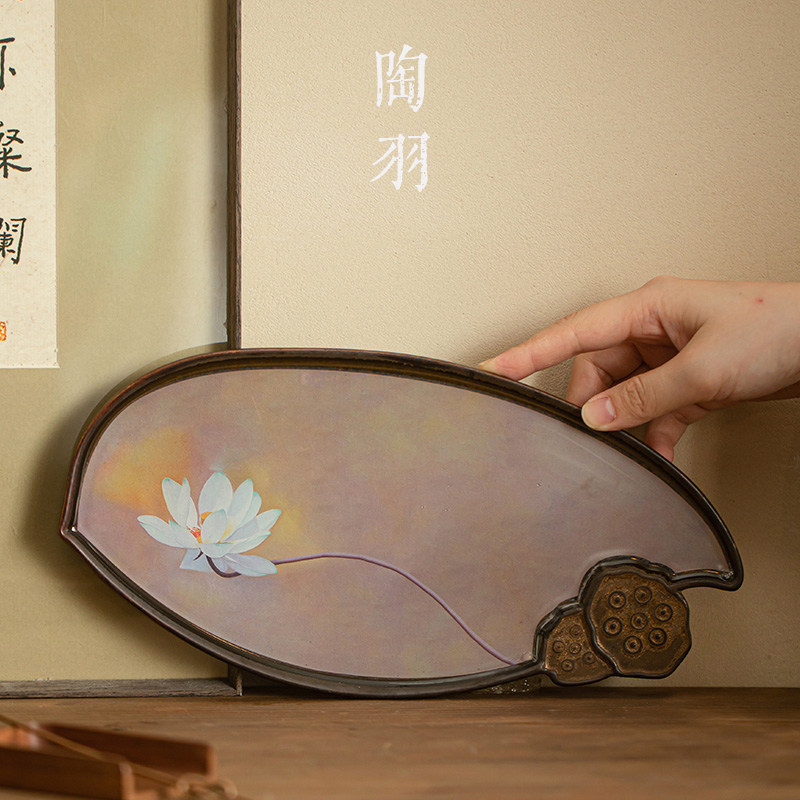 窑变青莲壶承家用干泡茶盘简约复古粗陶小型茶P台托盘陶瓷功夫茶