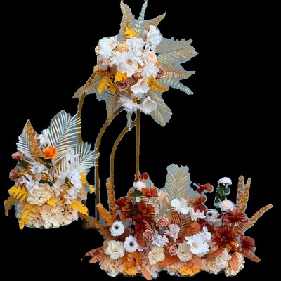 订婚仿真花红色香槟色婚礼假花背景装饰地排花路引花X道具摆件迎