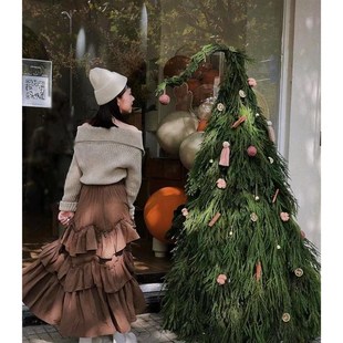 圣诞树歪脖子柳衫 饰品室内桌面客厅场景布 l天竺少女植物diy圣诞装