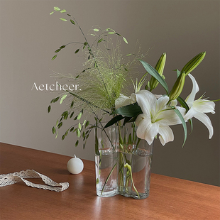 ins风透明玻璃k湖泊花瓶摆件客厅轻奢高档插花干花假花水养 高级