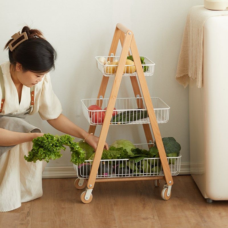实木移动小推车家用厨房收纳蔬菜架储物J用品整理架多层放菜置物,收纳整理,家用收纳手推车,淘宝优惠券,粉丝福利购,淘宝优惠卷