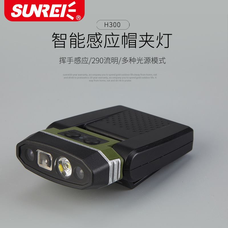 山力士H300钓鱼头灯高亮感应帽夹灯户外照明超亮夹帽夜钓灯帽檐灯