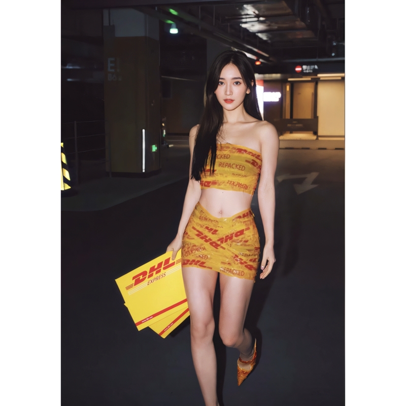 DHL维密时尚胶带法国巴黎时装周维密胶带裙