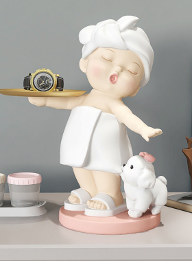 可爱女孩摆件客厅玄关电视柜桌面托盘钥匙收纳家居装饰品生日礼物