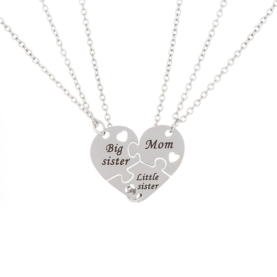 3 Pcs/Set Mother Daughter Metal Pendant Necklace Sister Mom