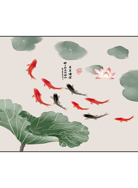 好货九鱼图遮挡电表箱装饰餐厅新中式电闸开关盒茶室挂画配电箱壁