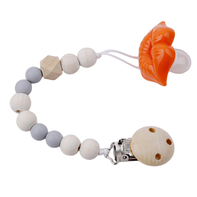 好货Baby Pacifier Clips Silicone Beads Wooden Teething Chain