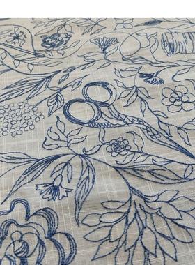 EG-190854粘亚麻撞色绣花布刺绣面料厂家直销现货供应