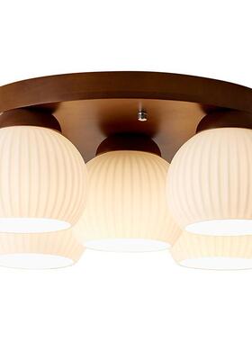 新中式复古实木卧室吸顶灯日式原木走廊过道灯北欧田园客厅玻璃灯