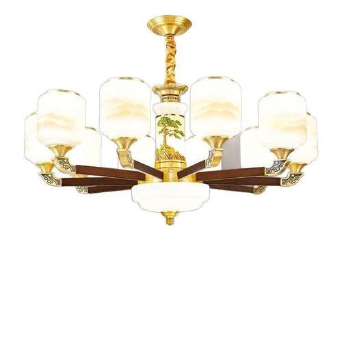 全铜新中式客厅吊灯实木中国风大气复式楼餐厅卧室大厅灯中山灯具