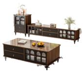 法式 复古实木电视柜客厅家用落地储物柜小户型茶几组合边柜收纳柜