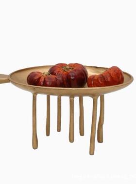 新中式高脚金色果盘装饰品摆件样板房展厅售楼处茶几橱窗家居托盘