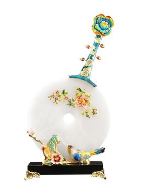 新中式轻奢香山凤鸣琵琶平安扣玉石扣摆件客厅酒柜玄关装饰品礼品