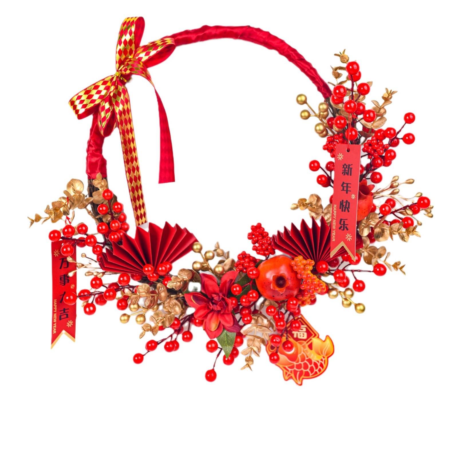 2025新年装布饰挂件仿真石榴红果花环挂春节家乔居置门新家迁道具