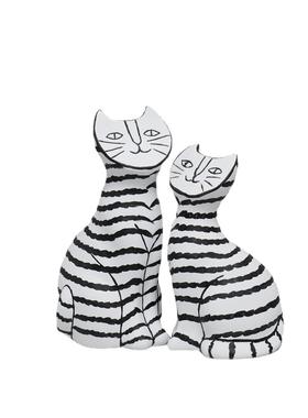 现代简约北欧创意树脂黑白条纹招财猫雕塑客厅玄关样板间家居摆件