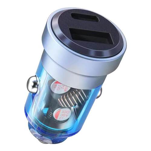 点烟器转换插头透明车载充电器迷你型PD30W快充双USB车充充电头
