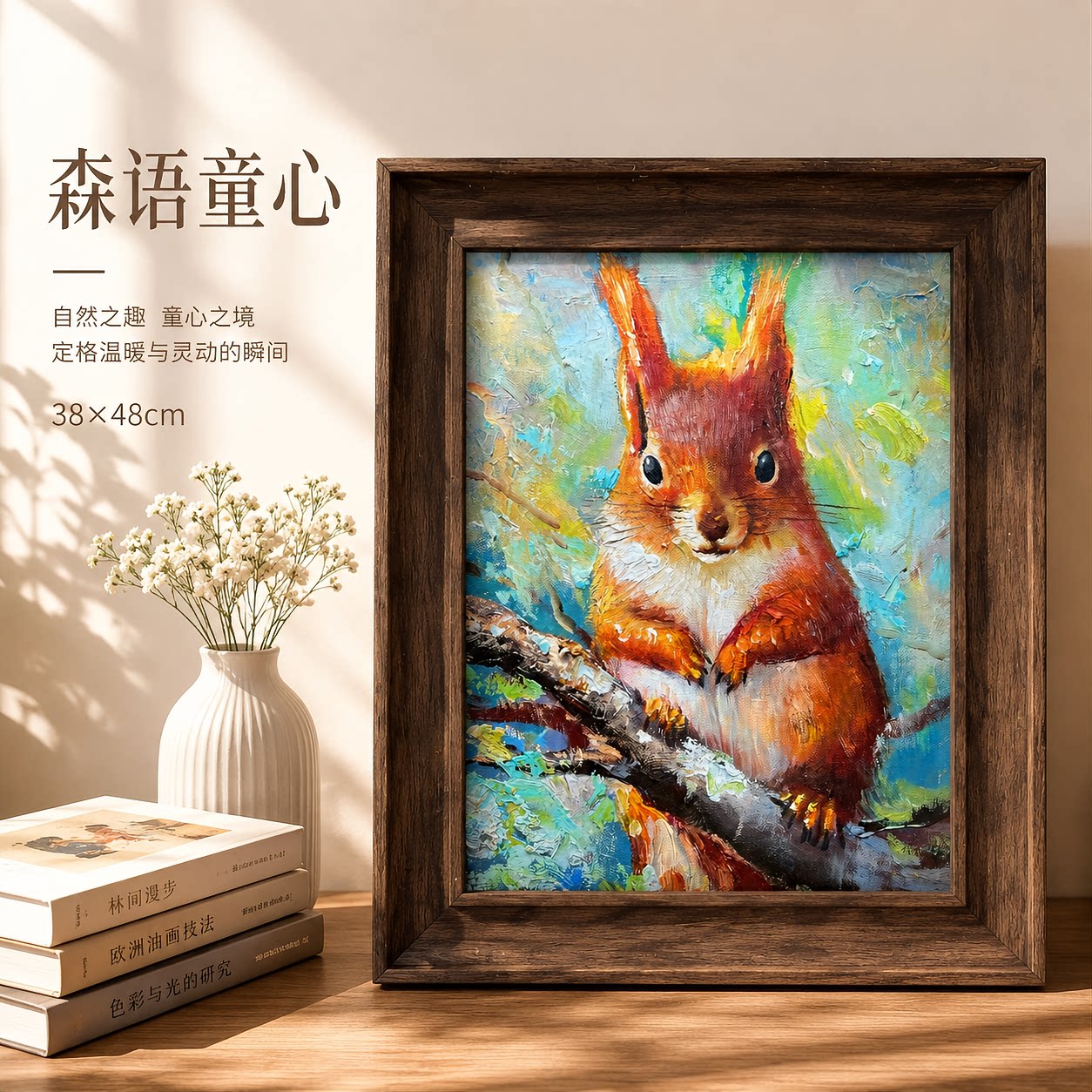 《红松鼠厚肌理油画》系列二/38*48布面客厅玄关艺术油画治愈系挂