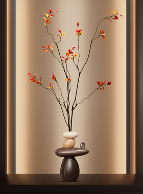 时来运转花艺玄关摆件高档意式极简中古细长花瓶客厅电视柜装饰品