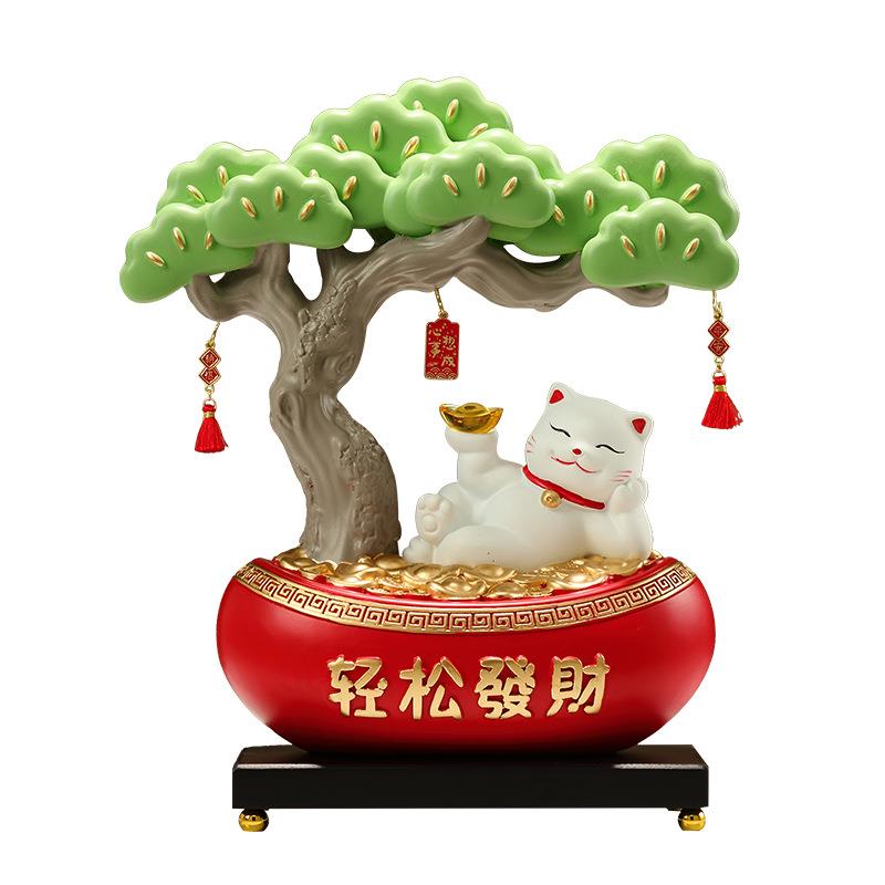 中式轻松发财招财猫摆件入户玄关家用旺宅装饰品高档乔迁新居礼品