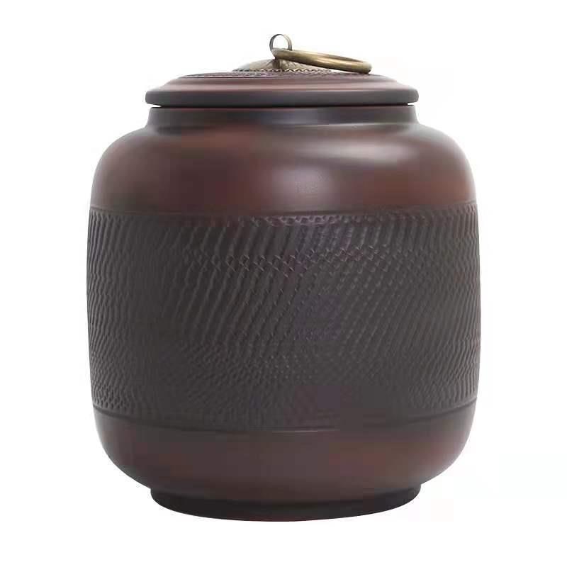 建水紫陶茶叶罐陶瓷储茶罐大号茶仓紫砂泥普洱罐储物罐醒茶罐