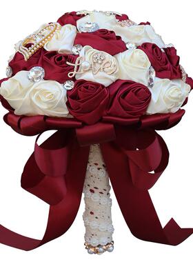 1cW373Bm婚礼新娘手款捧花欧式新带仿真新娘手2捧花束婚缎庆用品W