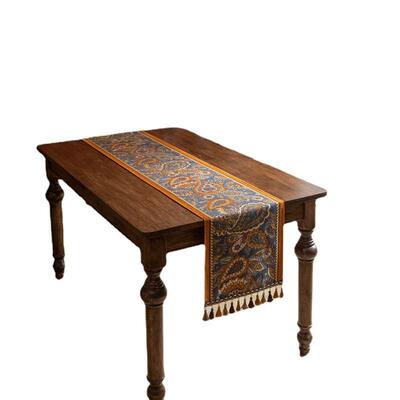 美式复25010502古桌旗叶色织苏提花涤民族风树流家用纶台布桌旗床